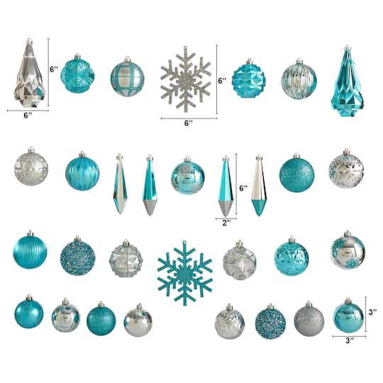 52ct. 6" Blue & Silver Shatterproof Ornament Set